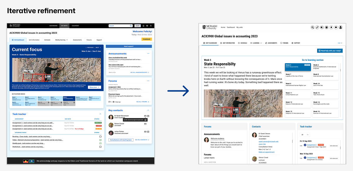 Two iterations of the unit homepage